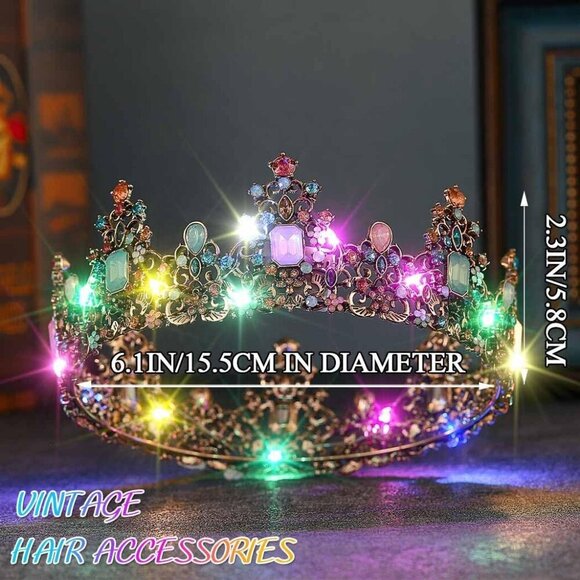 Vintage Rhinestone Crown Gold Tiara Womens Costume Hair Accessories